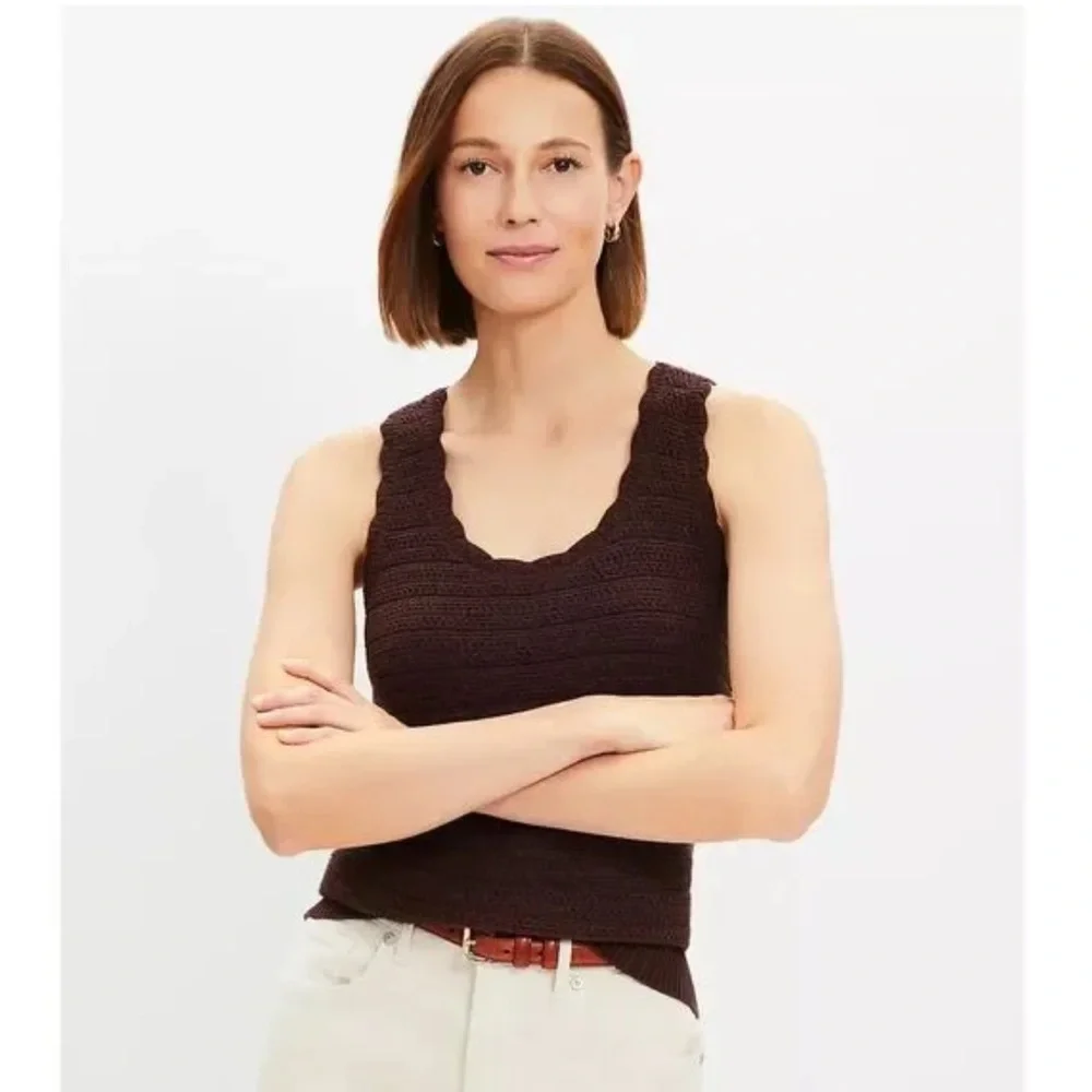 LOFT Brown Crochet Scoop Neck Sweater Tank (medium) - Picture 1 of 6